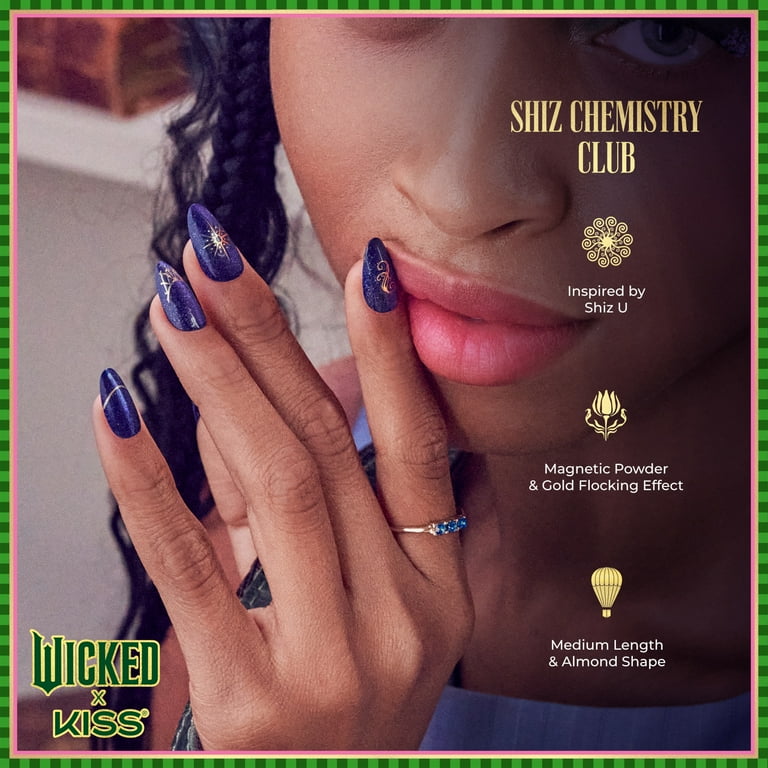 WICKED X KISS Press on Nails, Shiz Chemistry Club, Blue, Medium