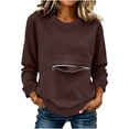 thumbnail image 2 of Lumosvexa Women's Long Sleeve Pullover with Pockets Loose Fit Round Neck Fall Casual Soft Sweatshirts Brown 2XL, 2 of 7