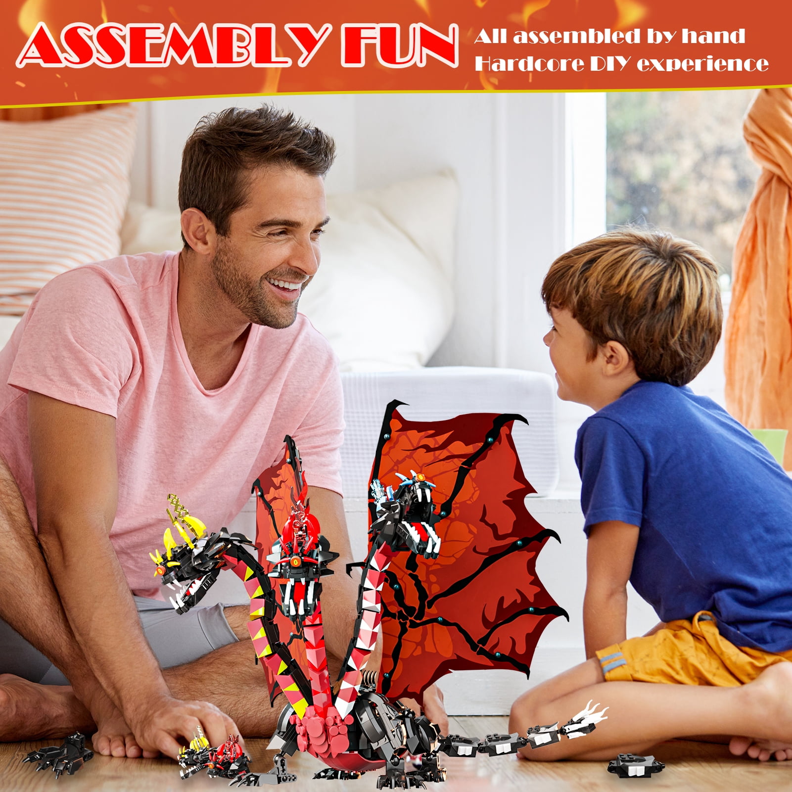 QOQ Fire Dragon Model Building Kit (994 Pcs) - Realistic Scales