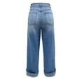 thumbnail image 4 of Clearance! Delayuji Fleece Lined Jeans Women Womens Baggy Jeans Wide Leg Trendy Casual Mid Cuffed Hem Denim Pants with Pockets Xl Blue, 4 of 6