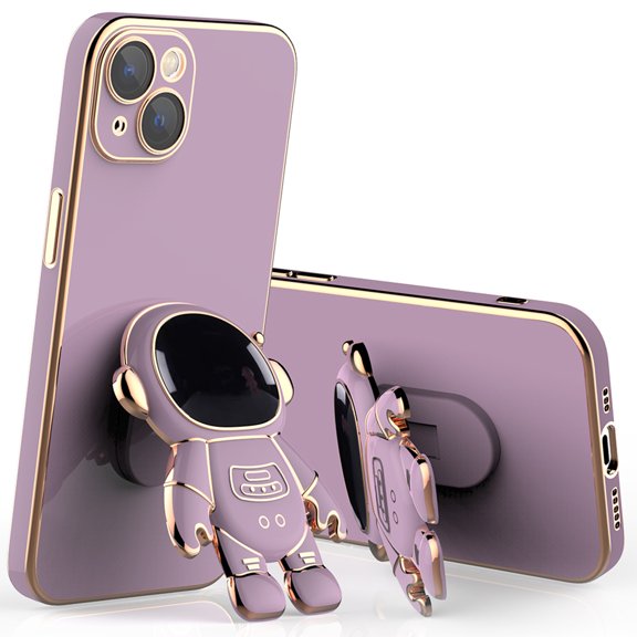 Dteck Cute Case for iPhone 12 Pro Ultra Slim Astronaut Hidden Stand Case Gold Plating Frame Shockproof Case with Kickstand Case Purple,For iPhone 12 Pro