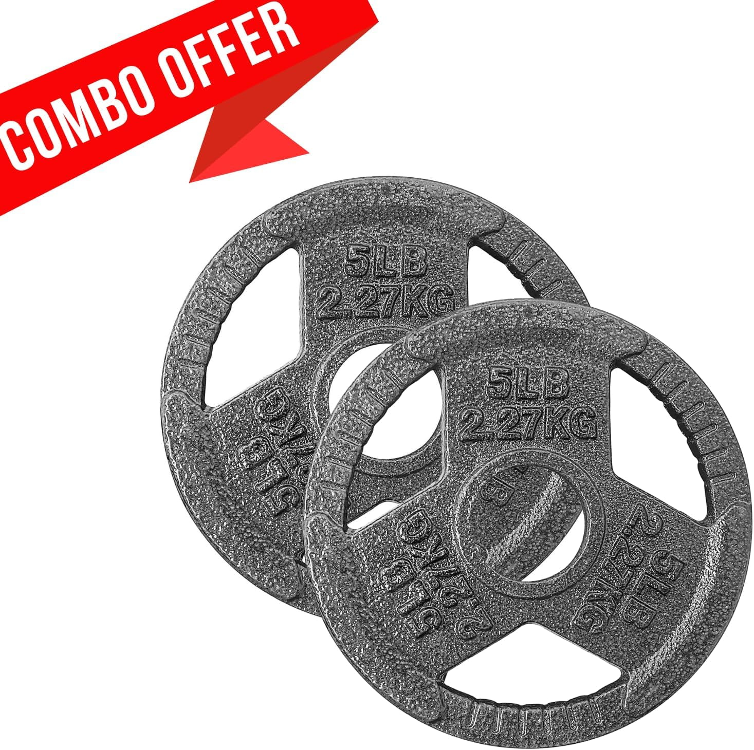 Yes4All Tri-Grip Handles Olympic Weight Plates/Cast Iron Weight Plates, Suitable for Barbell Exercises, Strength, Flexibility Training