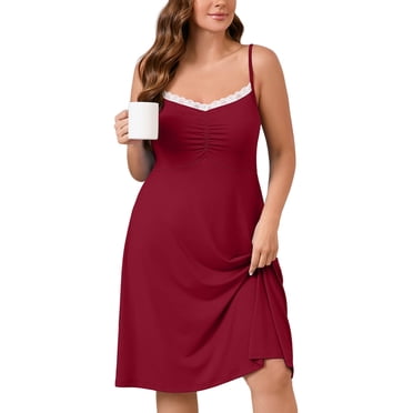 SHOWMALL Women's Plus Size comfy Sleepwear Lace Chemise Nightgown Wine Red 3X Babydoll Sleepwear