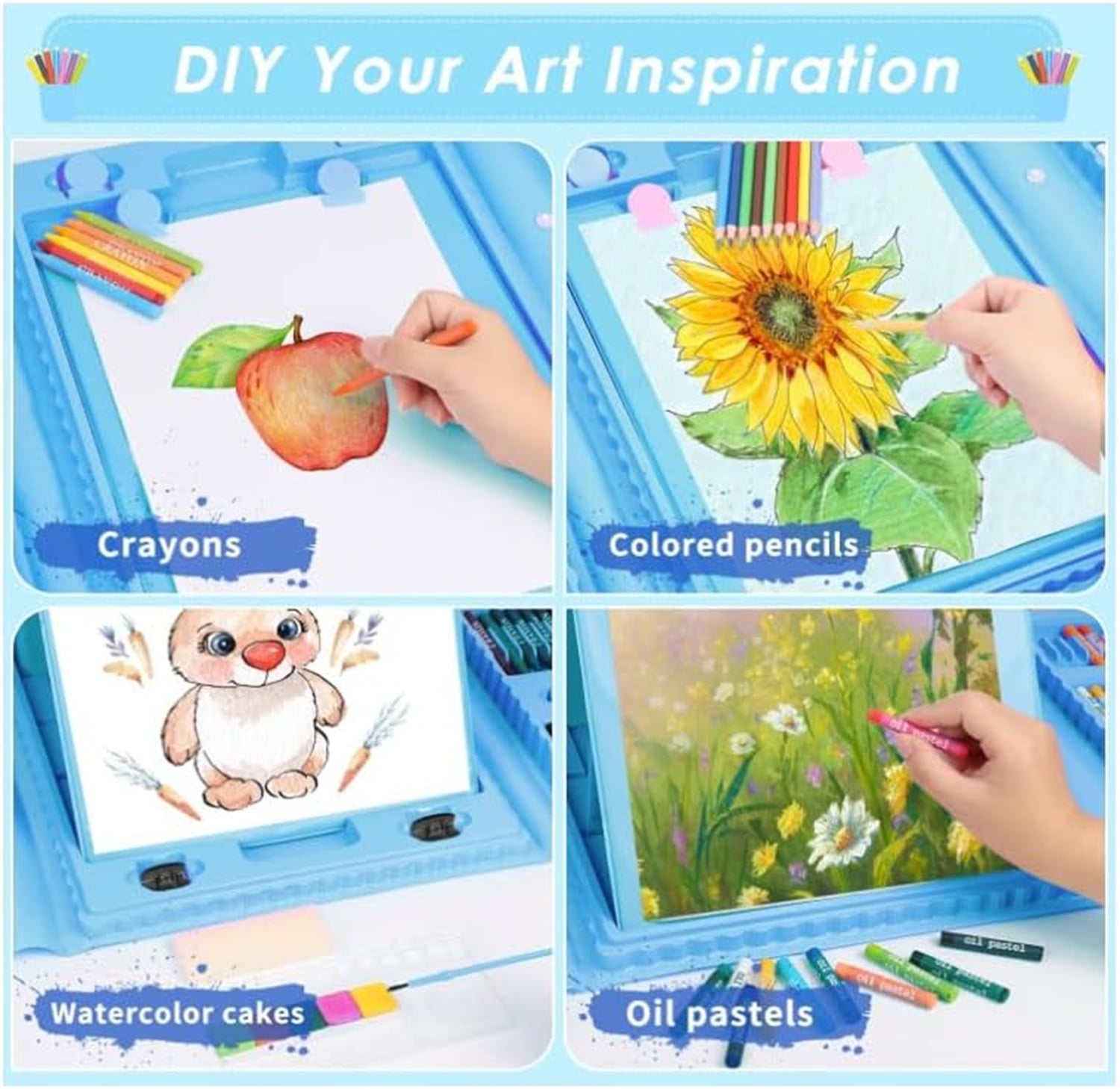 Drawing Art Kit for Kids,208 Pcs Art Sets Crafts Drawing Coloring Kit,Deluxe Art Case Gift with Double Sided Trifold Easel, Oil Pastels, Crayons, Colored Pencils,Gift for Beginners Artists Girls Boys