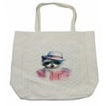 thumbnail image 1 of Funny Shopping Bag, Retro Hipster Funky Raccoon with Sunglasses Hat Pullover Portrait Animal Humor Theme, Eco-Friendly Reusable Bag for Groceries Beach and More, 15.5" X 14.5", Cream, by Ambesonne, 1 of 2