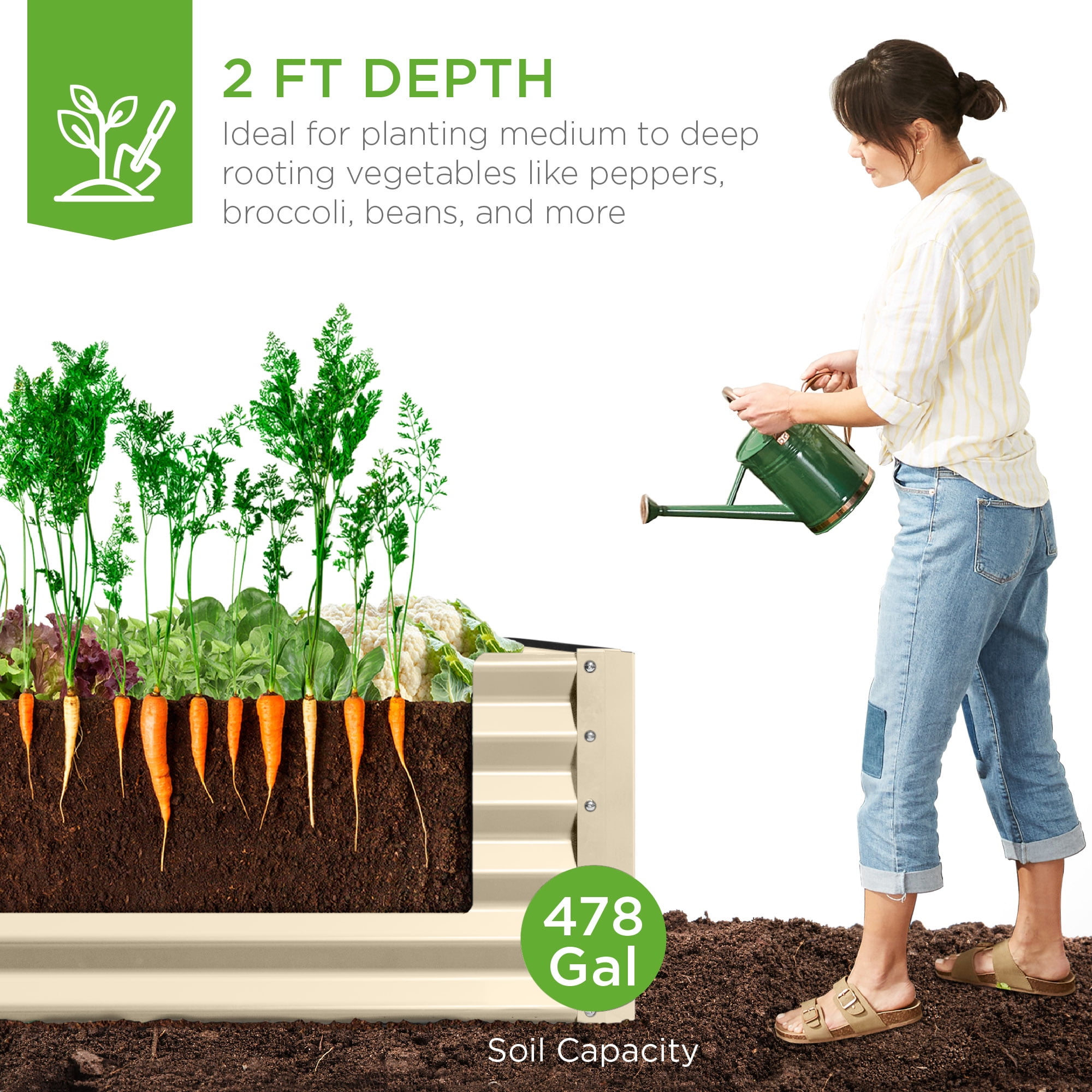 Best Choice Products 8x4x2ft Outdoor Metal Raised Garden Bed for Vegetables Flowers Herbs - Beige