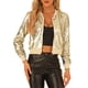thumbnail image 1 of Chaqueta bomber corta con cremallera de lentejuelas para mujer INSPIRE CHIC, de manga larga, talla S, color albaricoque, 1 of 1