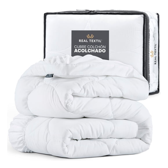 Protector Cubre Colchón Acolchado King Size Real Textil Color Blanco Diseño de la tela Liso