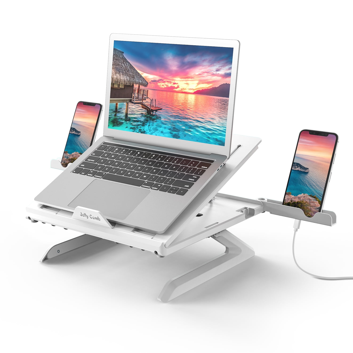 Tablet White Laptop Stand Book Jelly Comb Ergonomic Notebook Riser Desk 9-Level Adjustable with Foldable Legs Computer/Desktop Monitor Phone Holders and Cooling Design for Macbook 