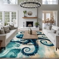 thumbnail image 3 of 6'x9' Area Rugs, Teal Blue Octopus Indoor Outdoor Area Rug for Living Room Bedroom, Summer Coastal Beach Wave Washable Bathroom Rugs Kitchen Floor Carpet Mats Home Decor Aesthetic, 3 of 8