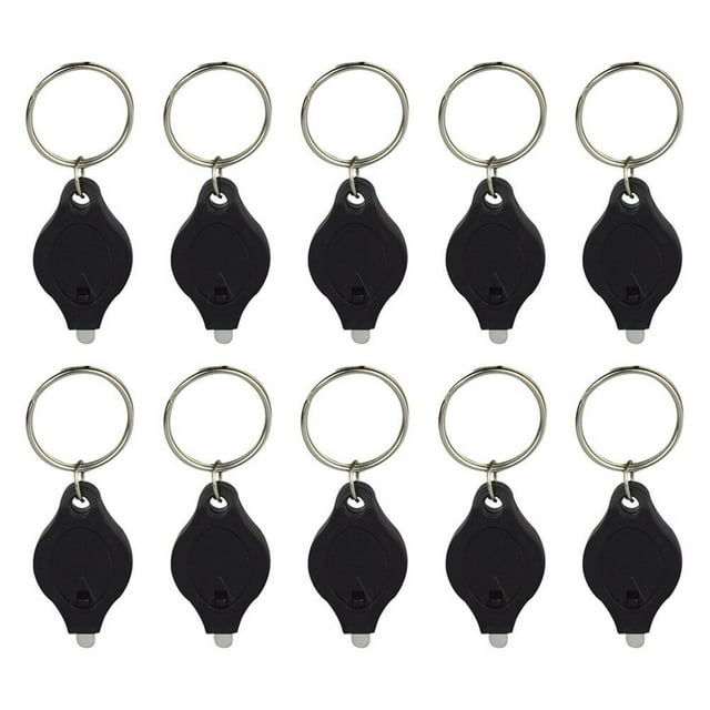 10pcs Plastic LED Keychain Flashlight Ultra Bright Key Ring Mini Light Torch for Purse Bag Car Key (Black Shell White Light)