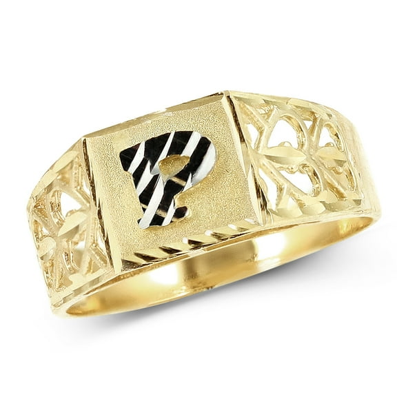 LoveBling 10K Yellow Gold Diamond Cut Ladies Alphabet Initial Ring, Block Lettering (P, 9.5)