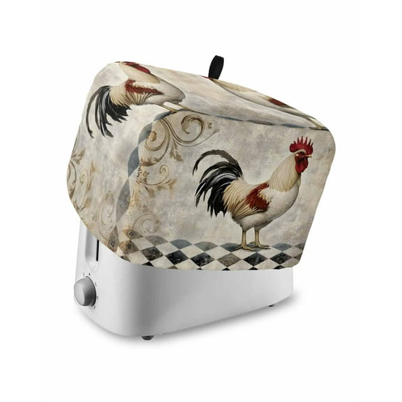 Fsddascl Vintage Rooster Small Toaster Cover 2 Slice, Kitchen Appliance Covers, Farmhouse Animals Geometric Toaster Oven Cover with Loop, Bread Machine Cover Polyester Dust Cover Protection