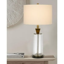 150W 3 Way Sherwood Glass Table Lamp With Wood Font And Hardback Fabric Drum Shade, Glass - Dark Bronze