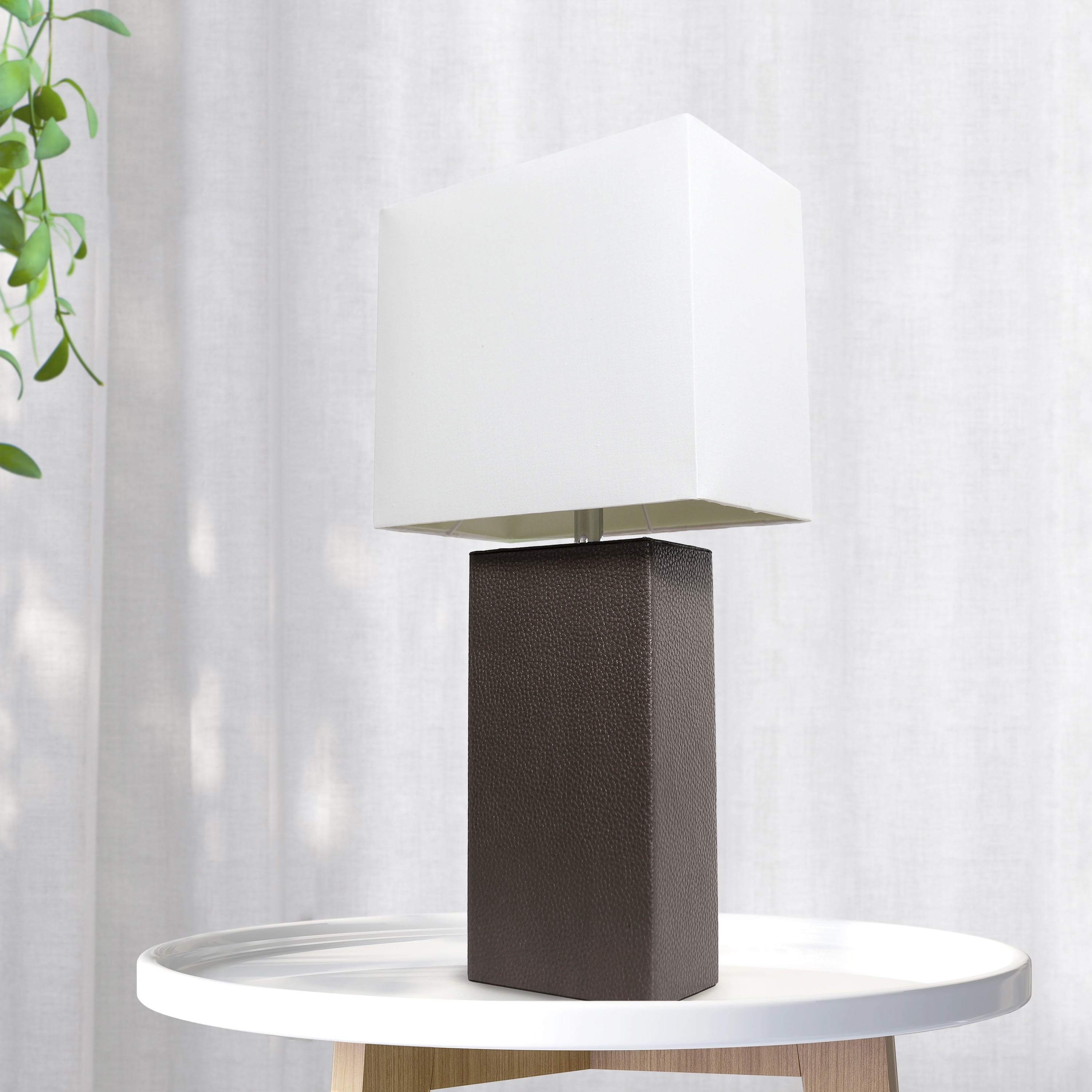 Lalia Home 21" Leather Modern Bedside Table Lamp with LED Bulb, Brown