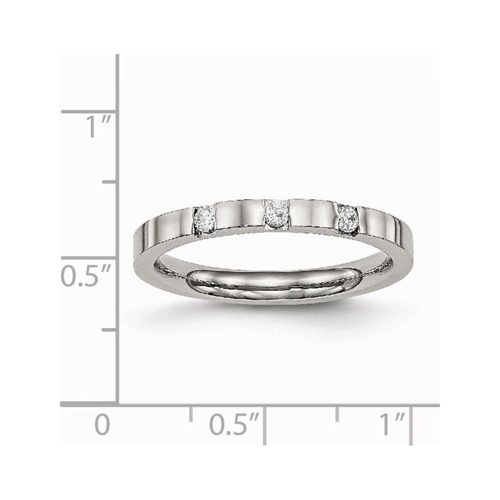 Stainless Steel Polished 3 Stone CZ 2.50mm Band