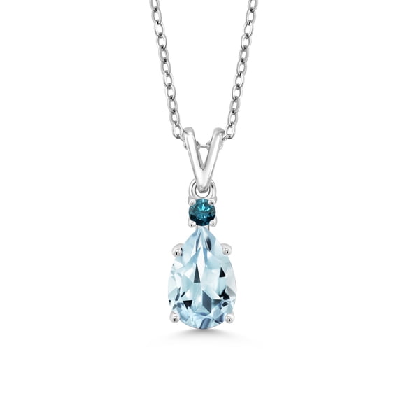 Gem Stone King 925 Sterling Silver Sky Blue Aquamarine and Blue Diamond Pendant Necklace for Women (1.22 Cttw, Gemstone March Birthstone, Pear Shape 9X6MM, with 18 inch Chain)