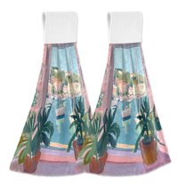 Yayeee Kitchen Hanging Hand Towels Set of 2 with Loop Bathroom Absorbent Tie Towel, Sea Boat