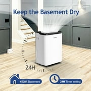 HUMSURE 70 Pints Dehumidifier for Basements with Drain Hose, Large Dehumidifier Covers up to 4500 Sq. Ft, Auto Defrost, 24H Timer, White