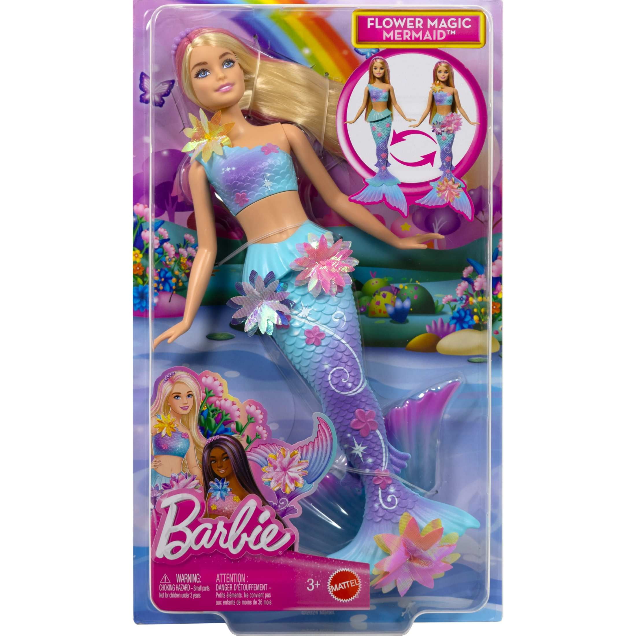 Barbie Flower Magic Mermaid Toy Doll with Surprise Blooming Flowers Feature & Pearl Headband Accessory