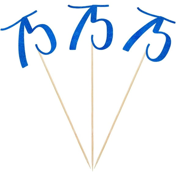 Blue Glitter 75th Birthday Centerpiece Sticks, 12-Pack Number 75 Table Topper Anniversary Party Decorations