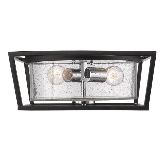 Golden Lighting Mercer 2-Light Flush Mount in Matte Black with Seeded Glass