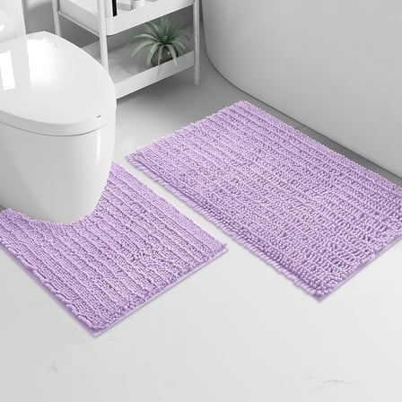 2 Piece Set Lavender Soft Cozy Plush Chenille Bath Mat Bathroom Rug