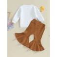 thumbnail image 5 of FEORJGP Kid Toddler Girls Fall Outfits Letter Print Pullover Crew Neck Jumpers Long Sleeve Sweatshirts Tops and Flare Pants Fashion Casual 2Pcs Clothes Set, 5 of 9