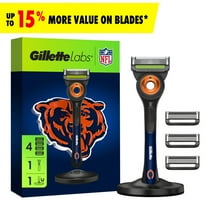 Gillette Labs Official Bears Licensed Razor for Men, 1 Handle, 4 Blade Refills, with Magnetic Stand, Perfect for Game Day Grooming, Gillette Labs with Exfoliating Bar