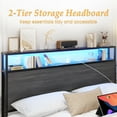 thumbnail image 3 of Fluest Queen Bed Frame with 2-Tier Storage Headboard, Metal Bed Frame with Storage Drawers & Built-in Charging Station & LED, Noise-Free, No Box Spring Needed, Easy Assembly, Rustic Grey, 3 of 7