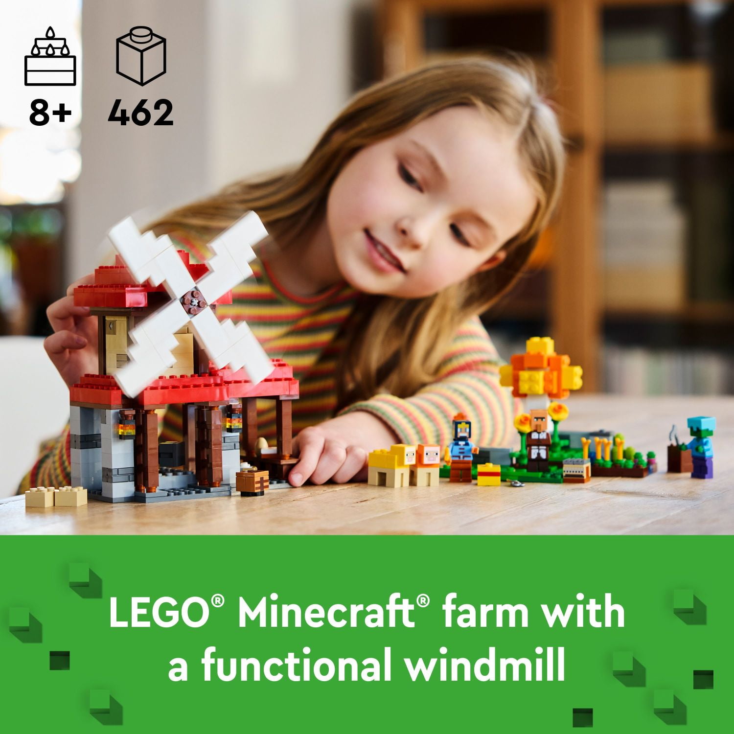 LEGO Minecraft The Windmill Farm Video Game Toy, Farm Building Set with Minecraft Minifigures and Equipment, Zombie Themed Birthday Gift for Kids, Minecraft Toy for Boys and Girls Ages 8 and Up, 21262