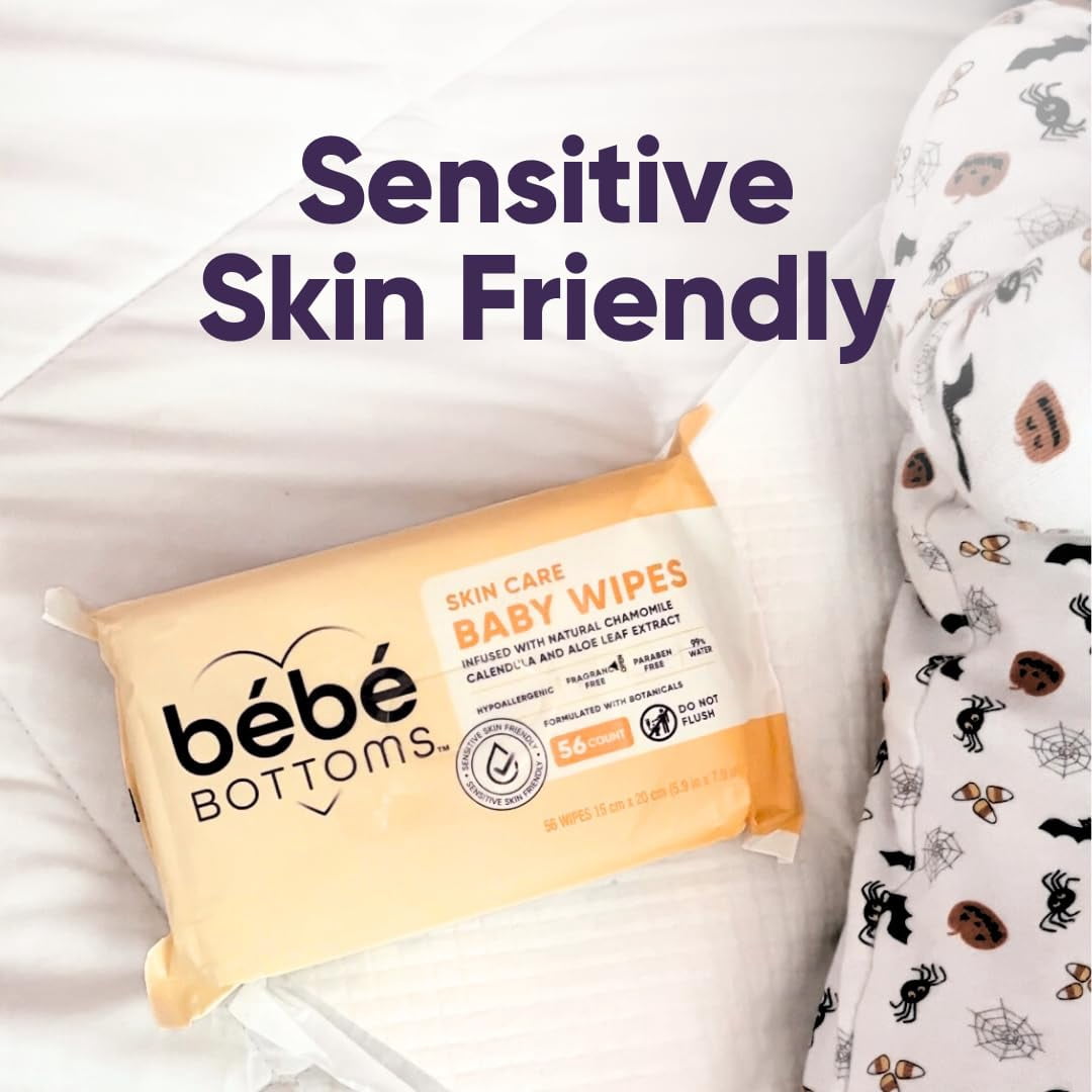 Bébé Bottoms Facial Cloth and Baby Wipe | Hypoallergenic, Fragrance & Paraben Free | Sensitive Skin Friendly | Infused with Natural Chamomile Calendula and Aloe Leaf Extract | 672 Count