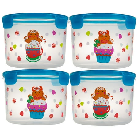 - 8pc Lock & Lock Holiday Plastic Food Storage Containers Set in Christmas Gingerbread Cookie
