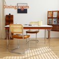 thumbnail image 6 of Set of 2 Brown Faux Leather Rattan Dining Chairs with Chrome Legs, 6 of 10