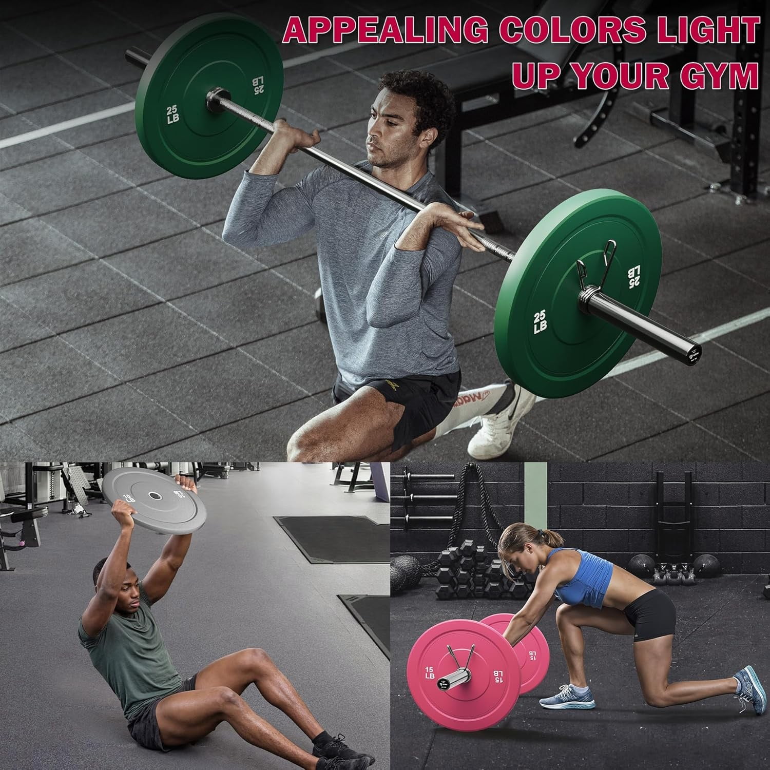 10/15/25 lb Colored Bumper Weight Plates Olympic Weight Plate Set,Rubber Weight Plates Set for Home Gym, Barbell Weights Plates for Weight Lifting and Strength Training