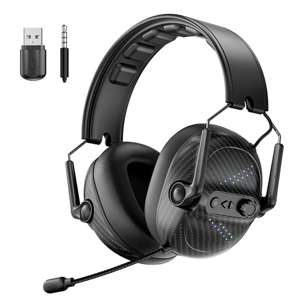Audífonos Inalámbricos para Juegos con Micrófono para PS5/PS4/PC/Switch, Bluetooth/2,4g/Audífonos con Cable con Micrófono con Cancelación de Ruido Desmontable, Sonido Estéreo, Luz, Plegables, Portátiles, Negros