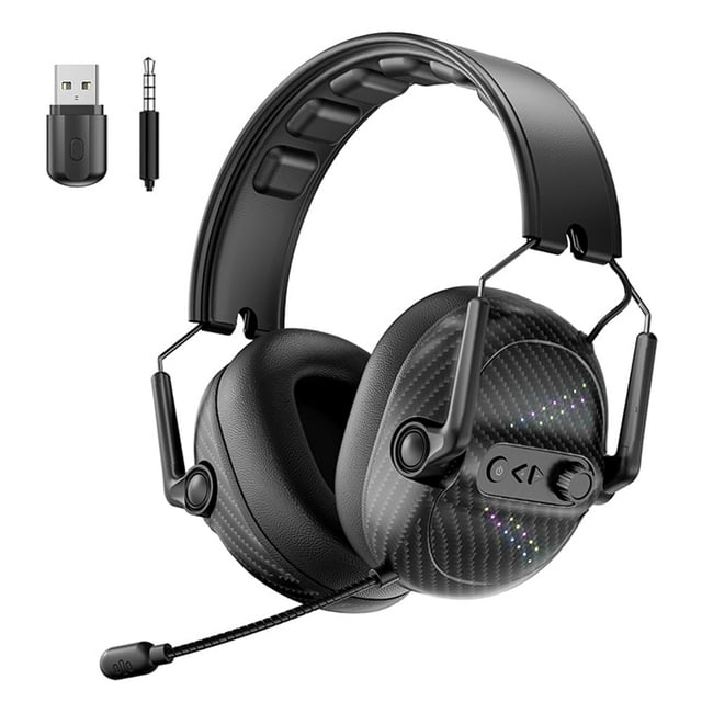 Audífonos Inalámbricos para Juegos con Micrófono para PS5/PS4/PC/Switch, Bluetooth/2,4g/Audífonos con Cable con Micrófono con Cancelación de Ruido Desmontable, Sonido Estéreo, Luz, Plegables, Portátiles, Negros