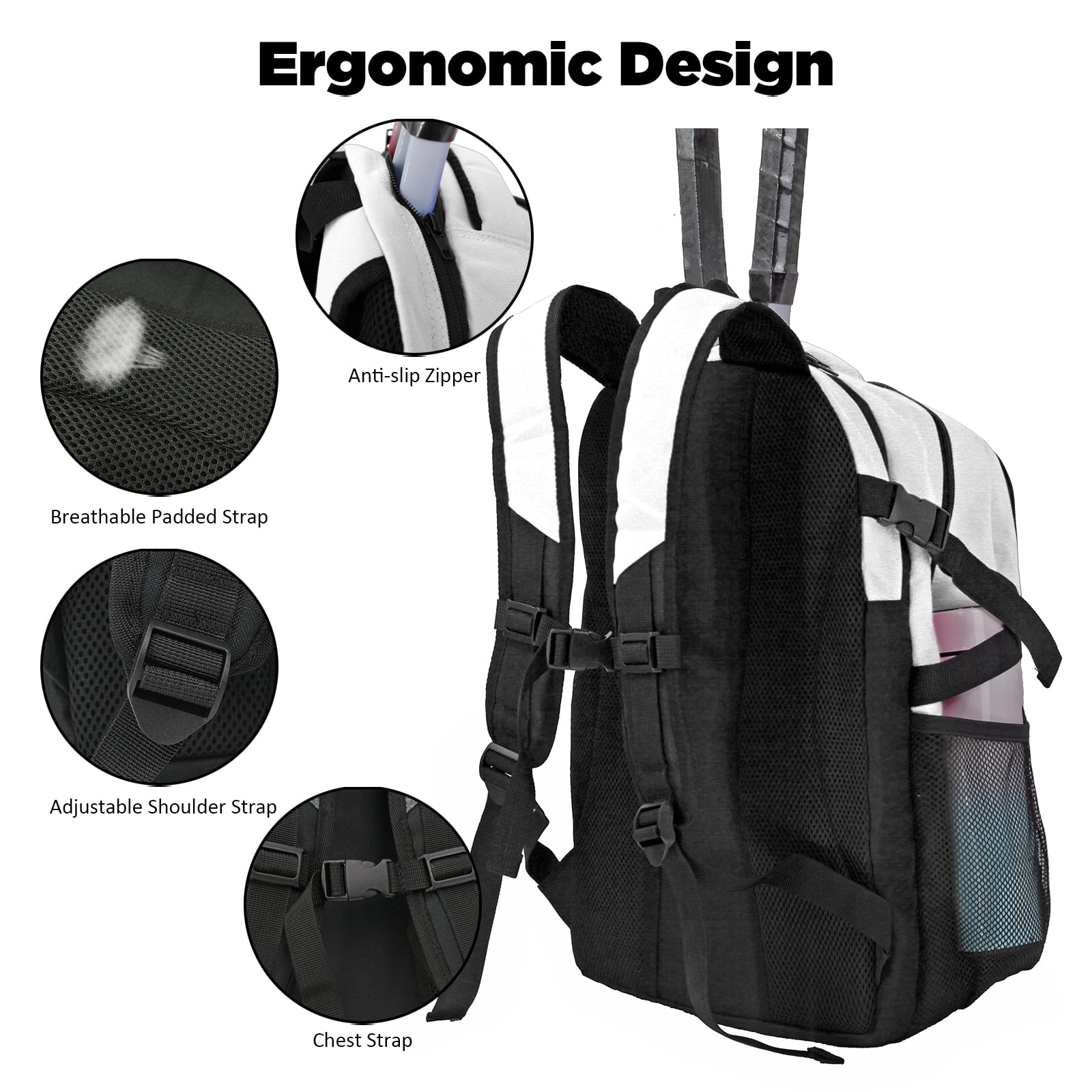 WOLT | Professional Tennis Backpack for Men & Women - 2 Racket Holder with Ventilated Shoe Compartment, Beige 34L Sports Bag​