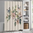 thumbnail image 3 of Flowers Leaf Butterfly Fabric Shower Curtain Linen Background Washable Shower Curtains for Bathroom, Waterproof Bath Curtain with Hooks Home Decor 36x72in, 3 of 8