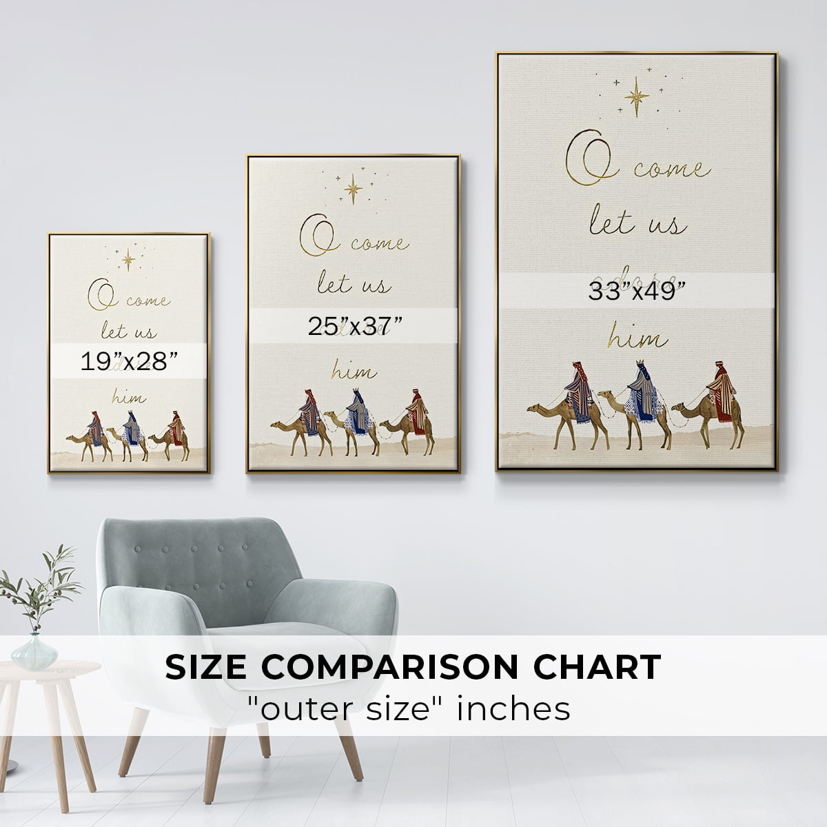 Away in a Manger Collection B - Framed Gallery Wrapped Holiday Canvas - 25 x 37 - Gold Frame