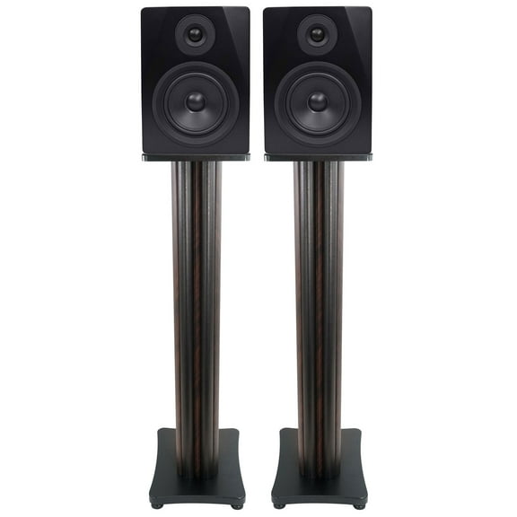 2 Rockville APM5B 5.25" USB Studio Monitor Speakers 36" Dark Wood Premium Stands