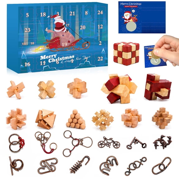 Advent Calendar 2026, Brain Teaser Puzzles Present Box for Kids and Adults, 24 Days Countdown Calendars for Boys Girls, Christmas Advent Calendar with Scratch Card