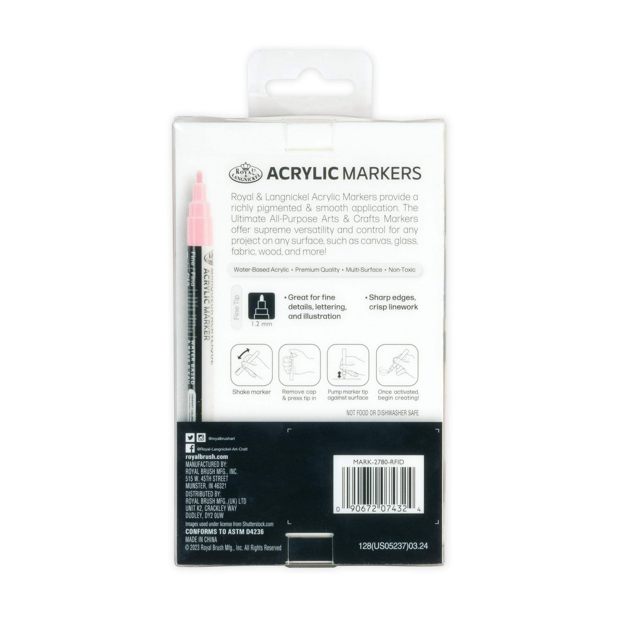 Royal & Langnickel 6 Piece Acrylic .2 mm Hue Markers - 4 Pack