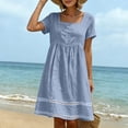 thumbnail image 6 of 2026 Summer Womens Dress Cotton Linen Square Neck Short Sleeves Eyelet Hem Knee-Length Dress, 6 of 9