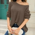 thumbnail image 2 of MSJUHEG Womens Long Sleeve Tops Off The Shoulder Sweater Top Polyester Off-The-Shoulder Pullover Style Long Sleeves Lightweight Knit Sweater For Women Brown Xxl, 2 of 5