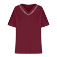 thumbnail image 5 of Raeneomay Oversized T Shirts for Women Classic V-Neck Collar Solid Color Lace Splicing Short Sleeve T-Shirt Blouse Tops, 5 of 6