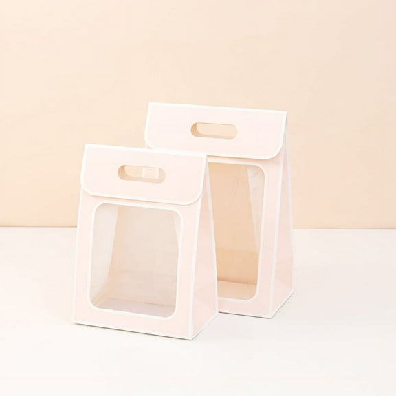Nvzi gifts, flowers, gift box packaging bags, flip transparent window carrying bags, flowers, gift carrying bags (Pink , 25 * 15 * 35cm)