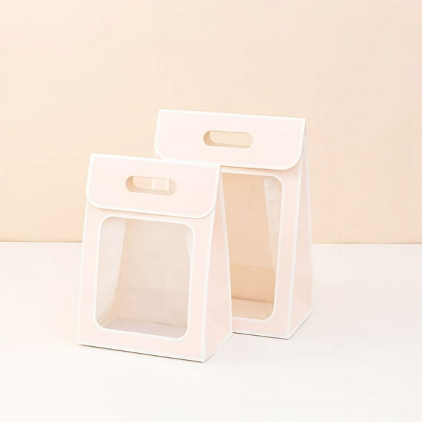 Zhuge Bolsas de embalaje para caja de regalo, bolsas de transporte con ventana transparente abatible, bolsas de transporte (rosa, 21,5 x 13 x 30 cm)