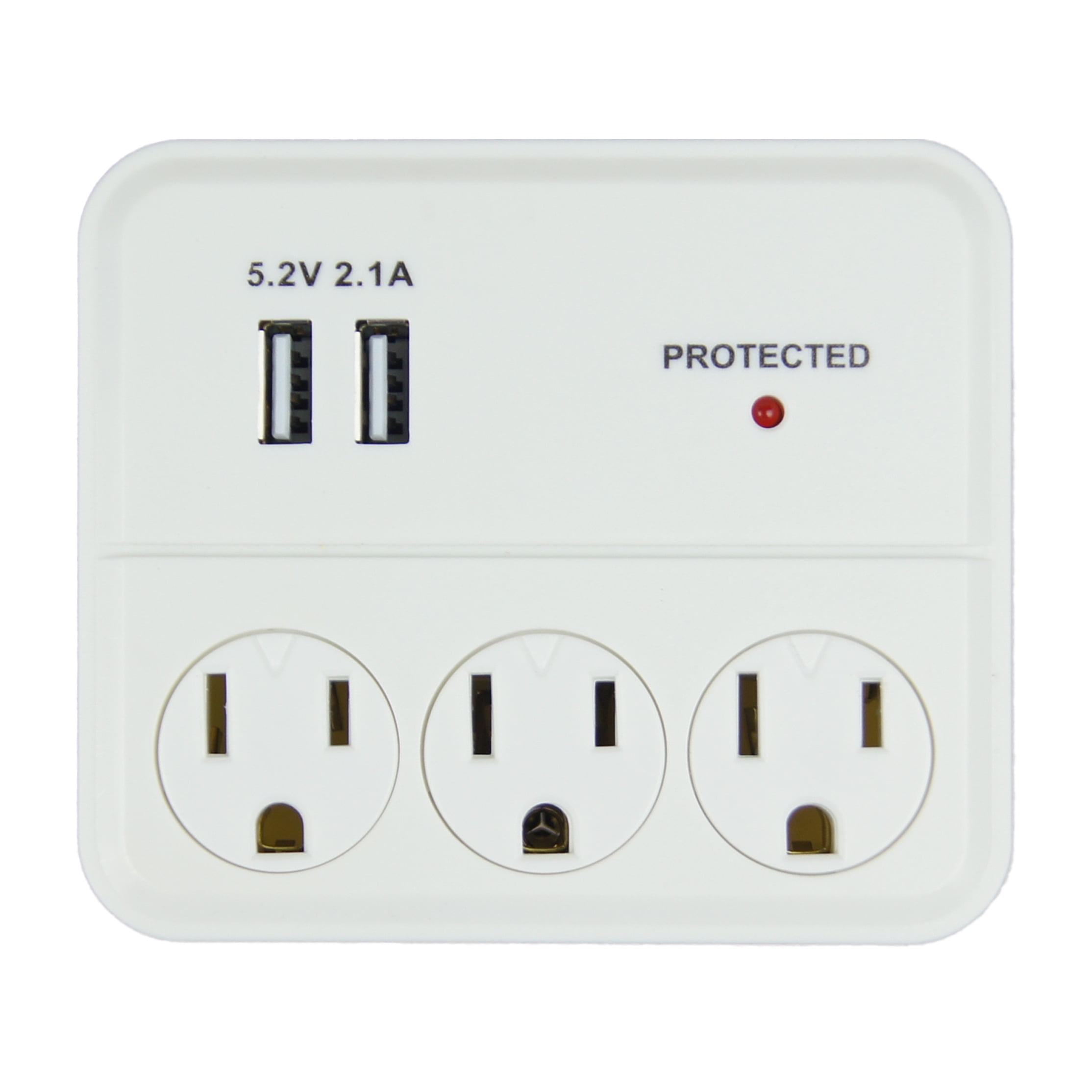 (2 pack) Hyper Tough Indoor 3-Outlet Surge Tap with 2 USB Ports, 15 Amps, White