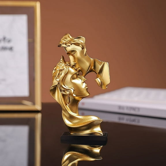 Mini Resin Lovers Statue Figurine Kissing Posture Model Craft Sculpture Ornament Home Decor Desktop Wine Cabinet Decoration (Gold)